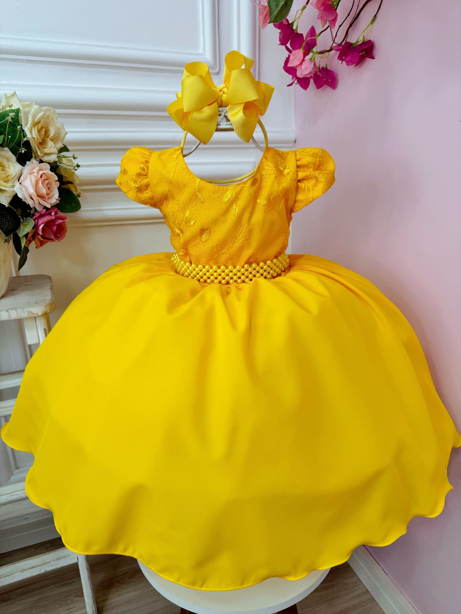 Vestido Infantil Festa Amarelo PROMO