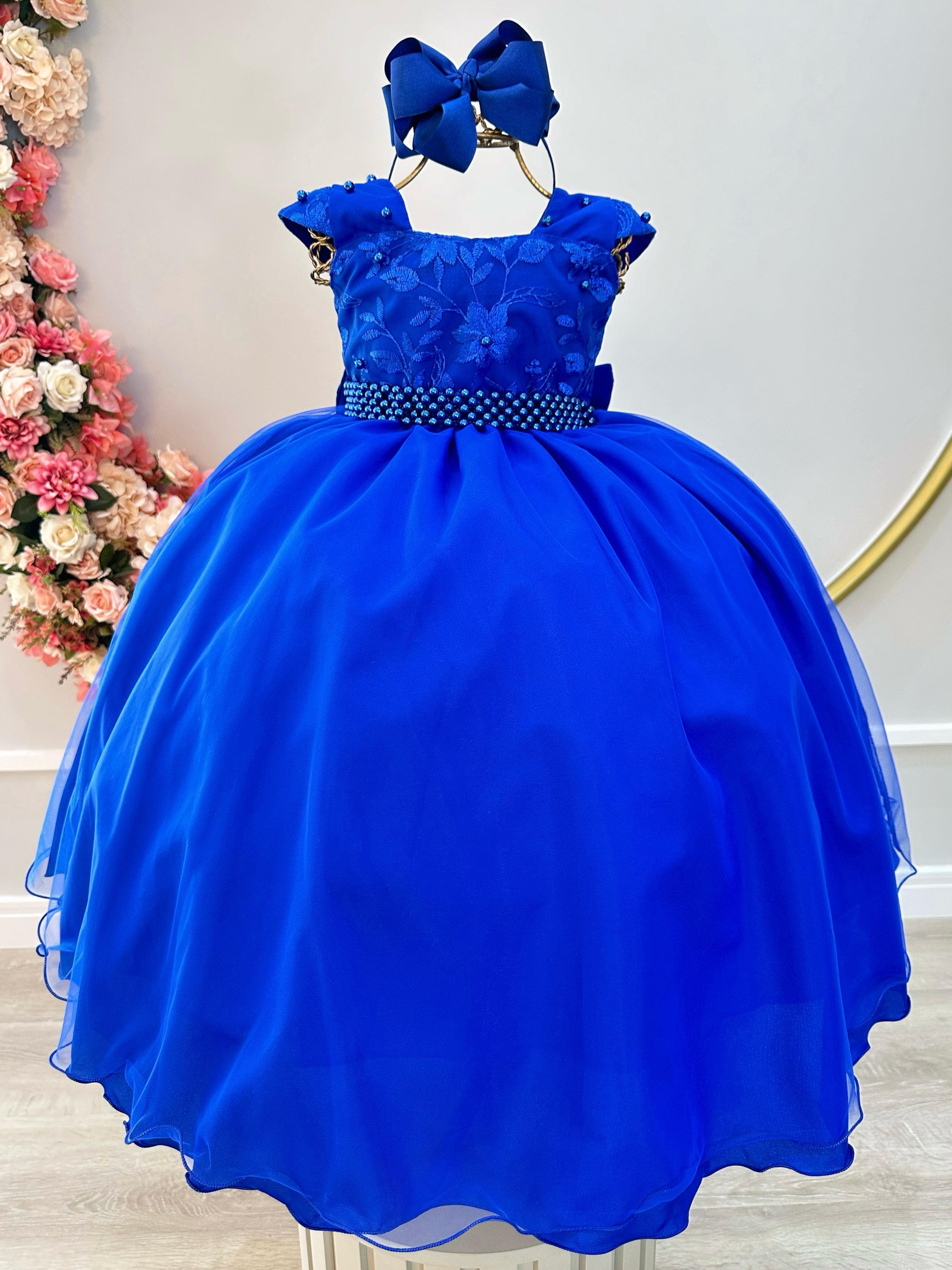 Vestido Infantil Longo Azul Royal