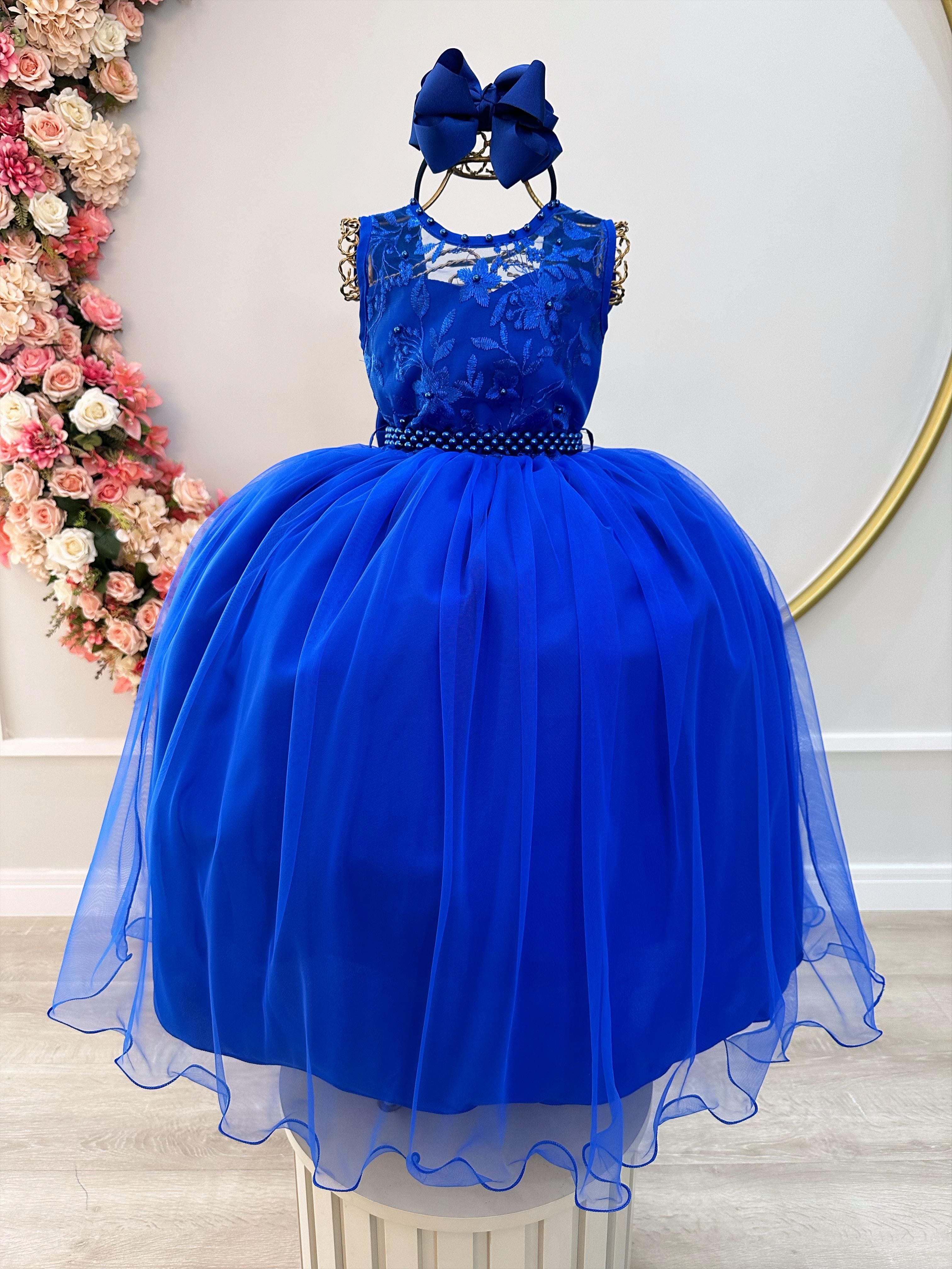 Vestido Infantil Longo Azul Royal