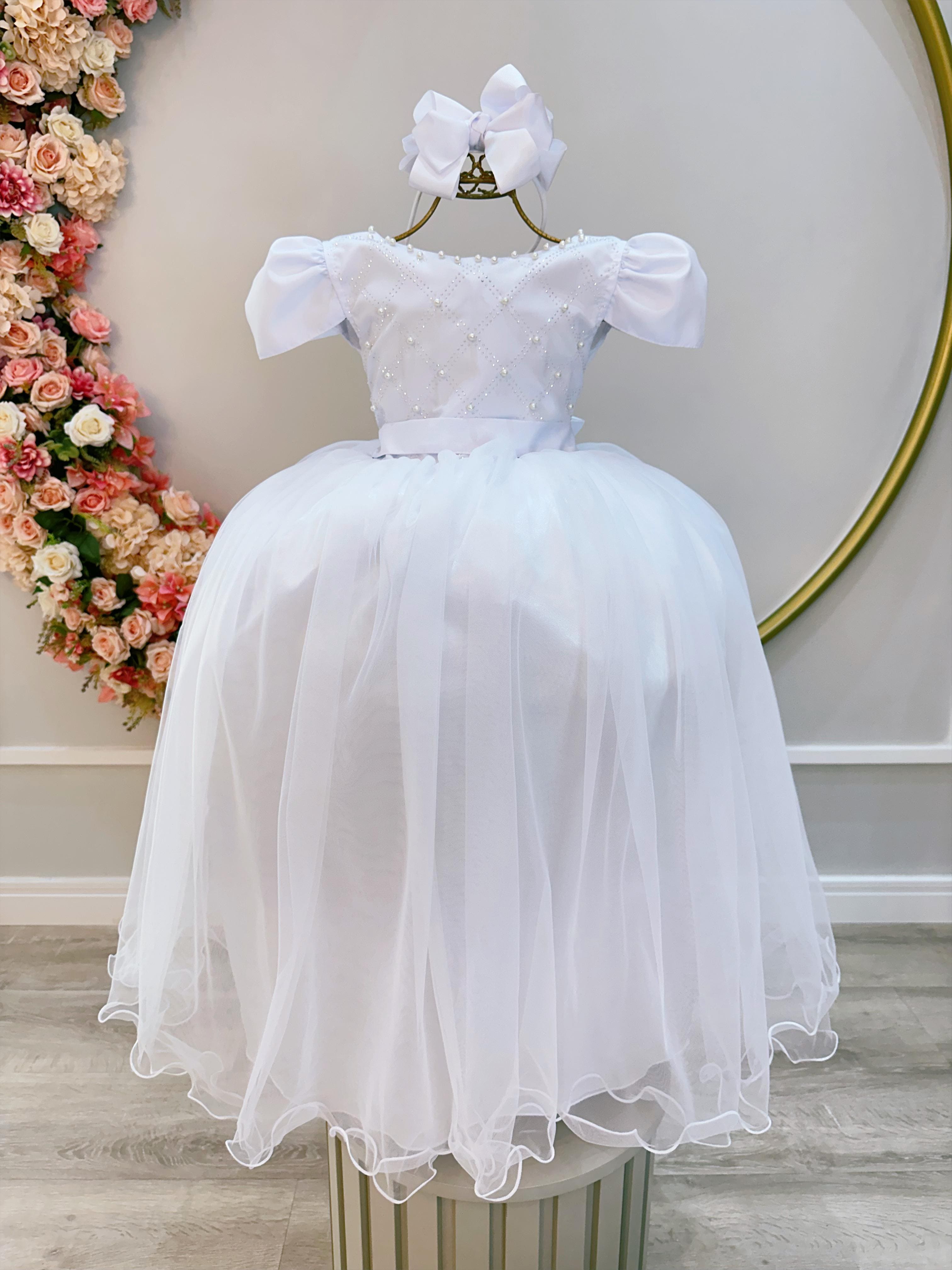 Vestido Infantil Longo Branco Perola Dama