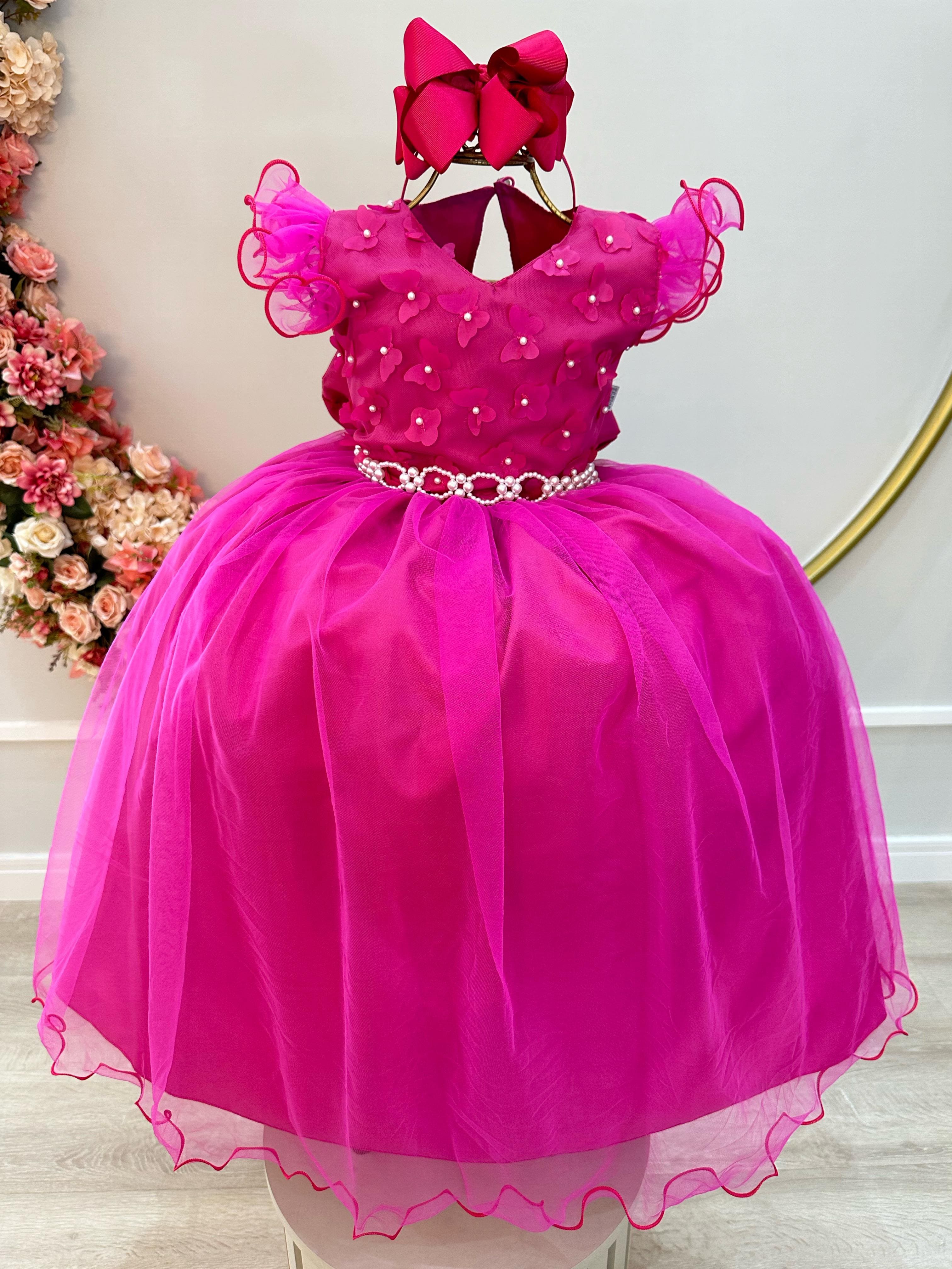 Vestido Infantil Longo Pink Borboleta