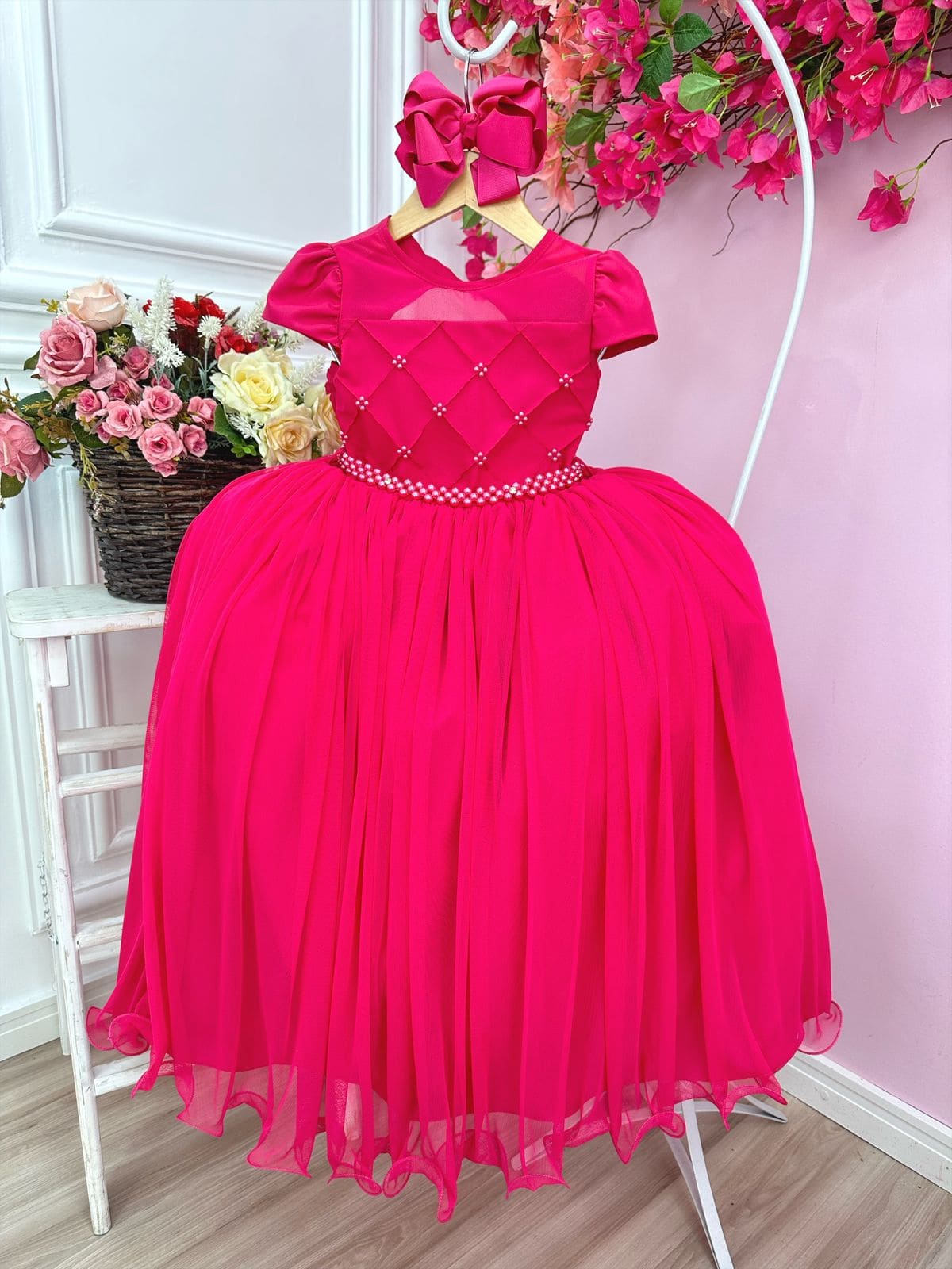 Vestido Infantil Longo Pink Formatura Dama