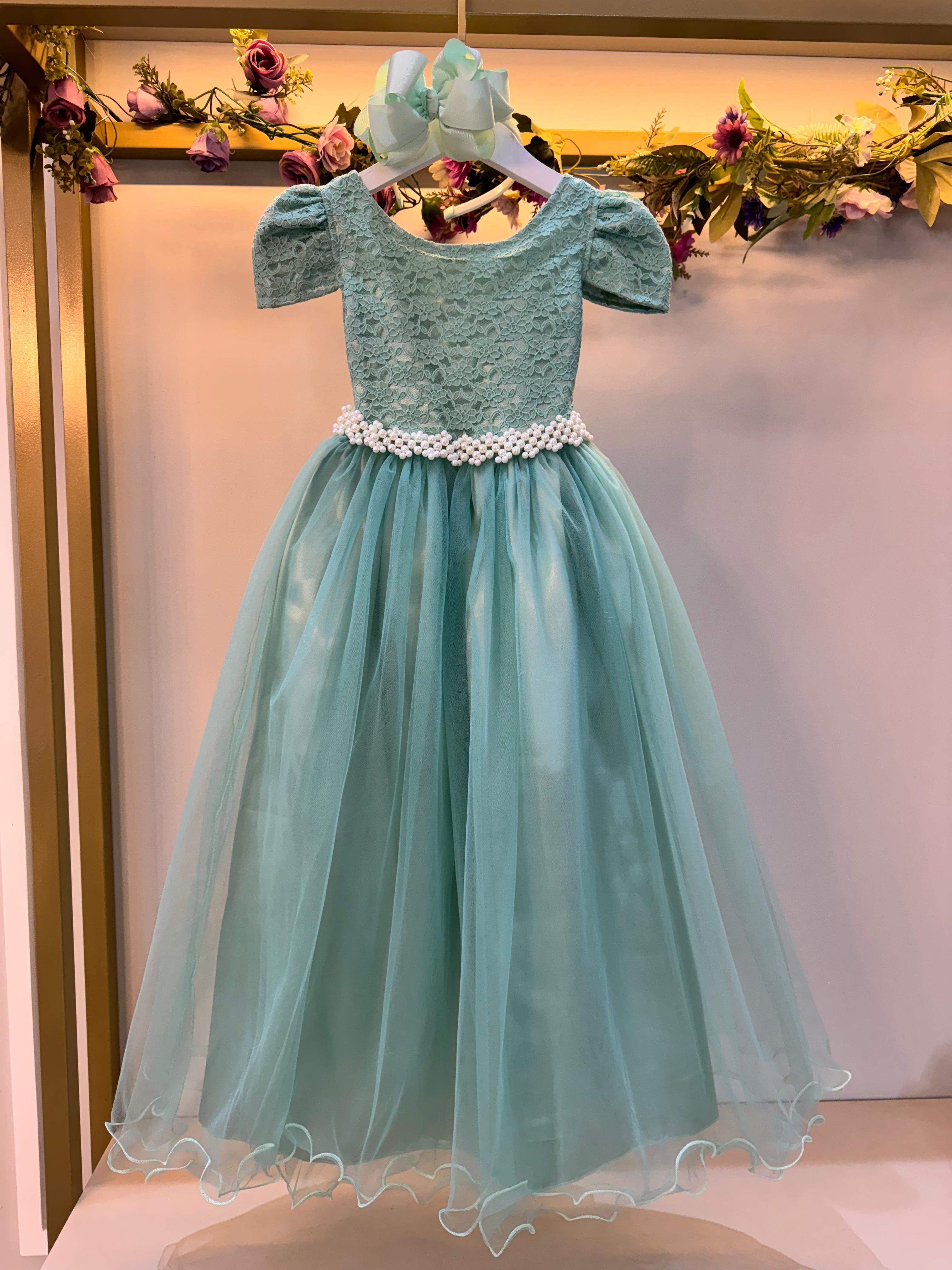 Vestido Infantil Longo Verde Menta