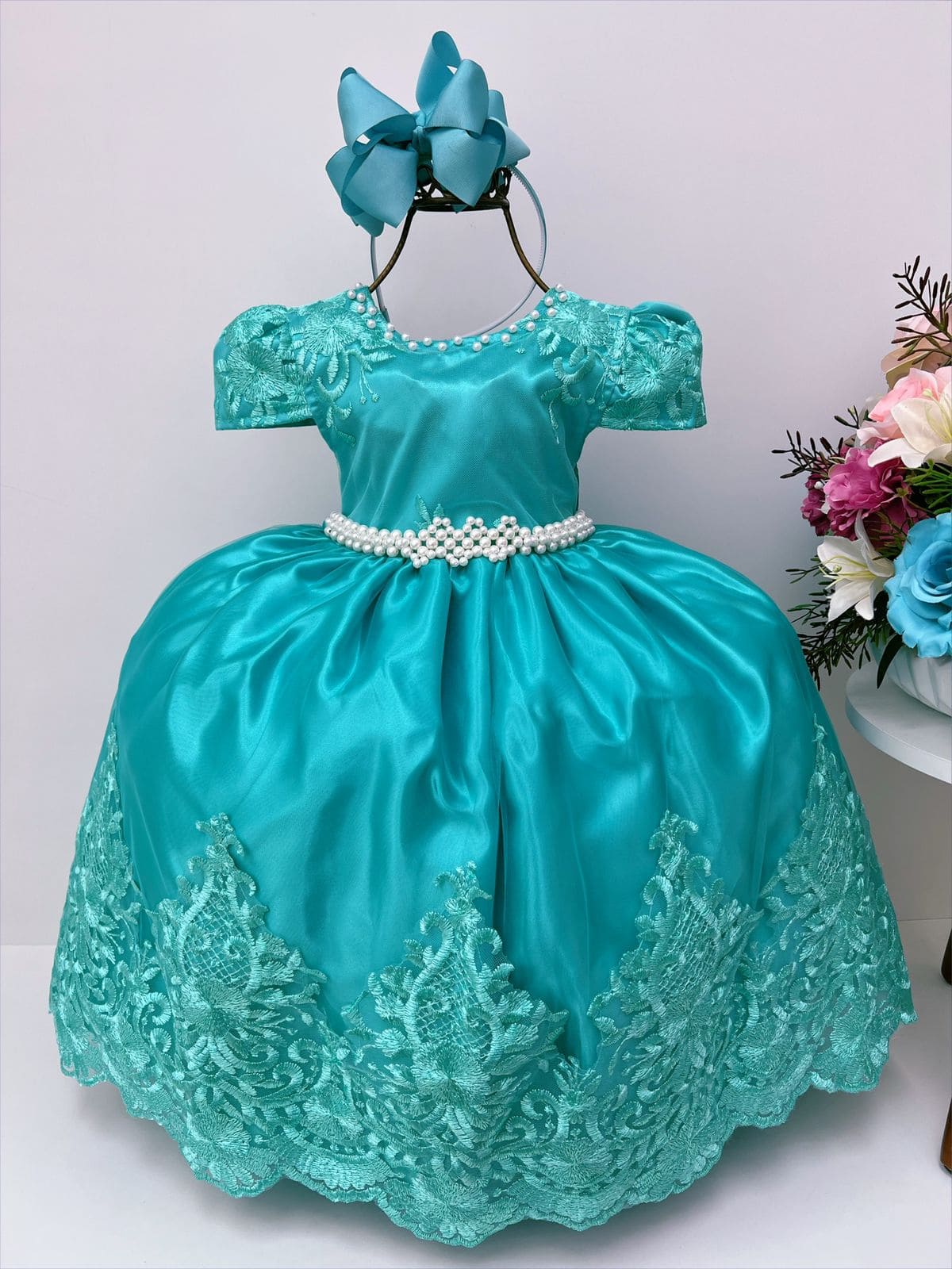 Vestido Infantil Longo Verde Realeza