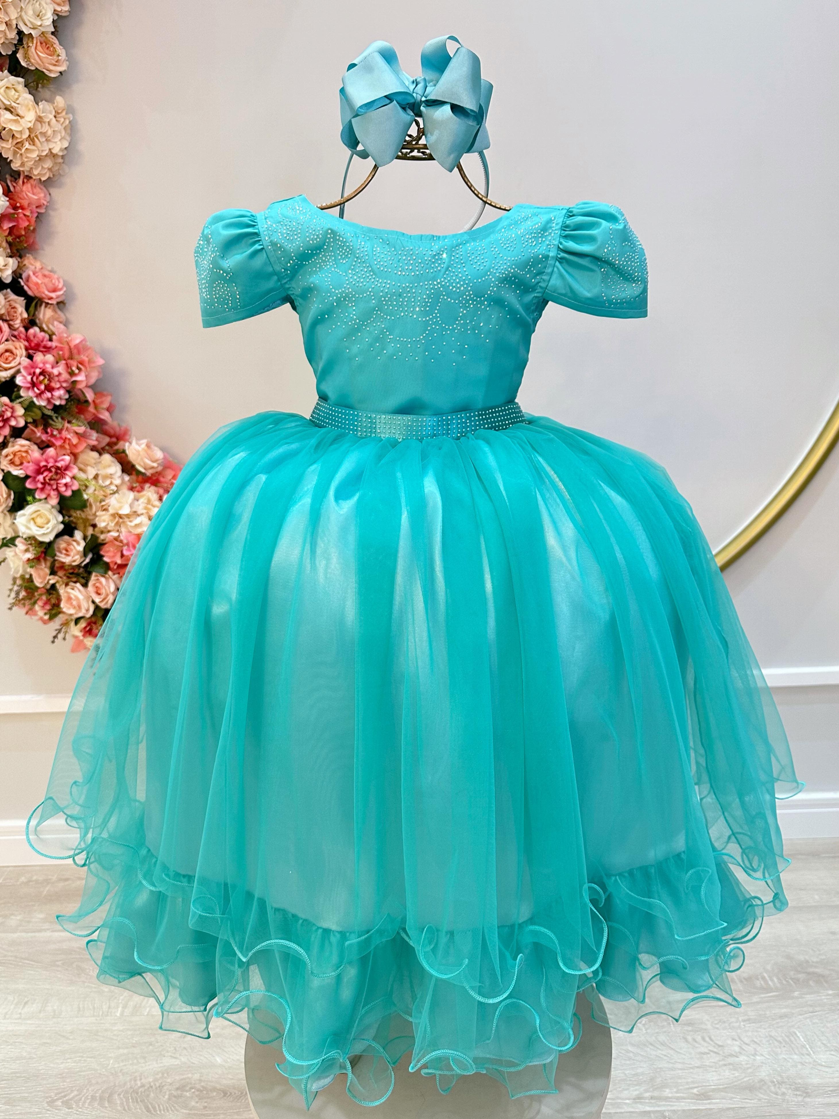 Vestido Infantil Longo Verde Strass