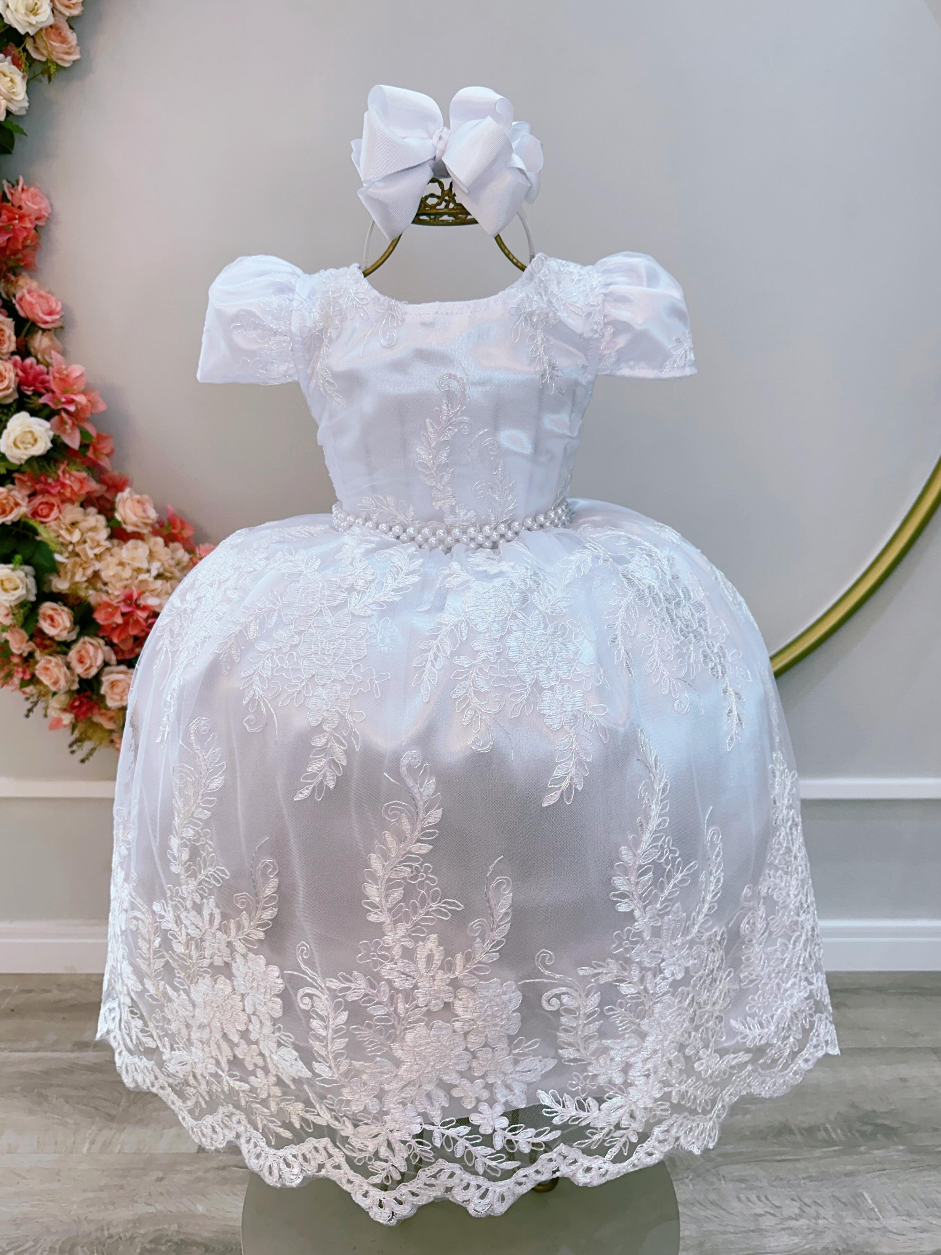 Vestido Infantil Luxo Branco Realeza Damas