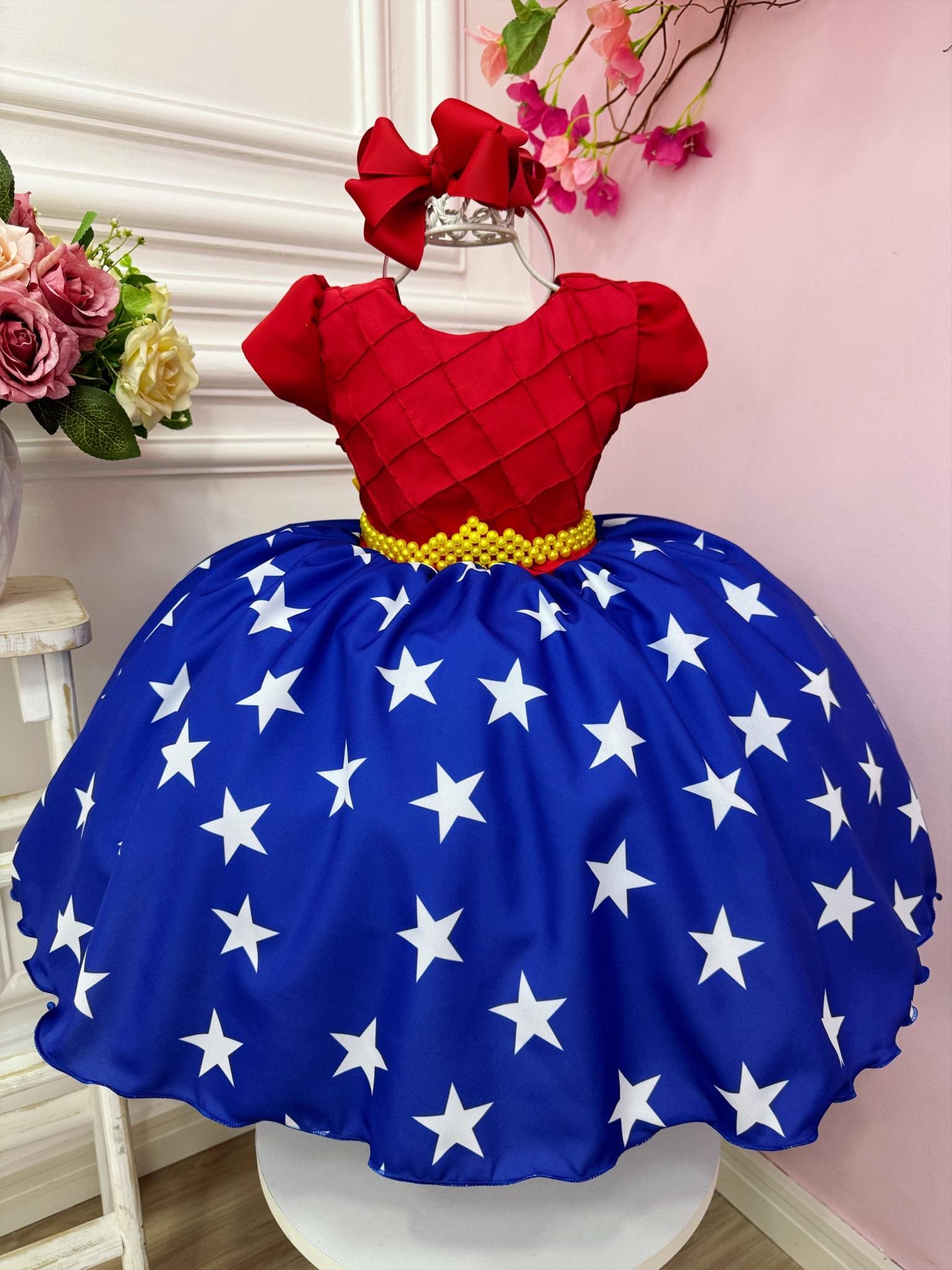 Vestido Infantil Luxo Compatível com Mulher Maravilha