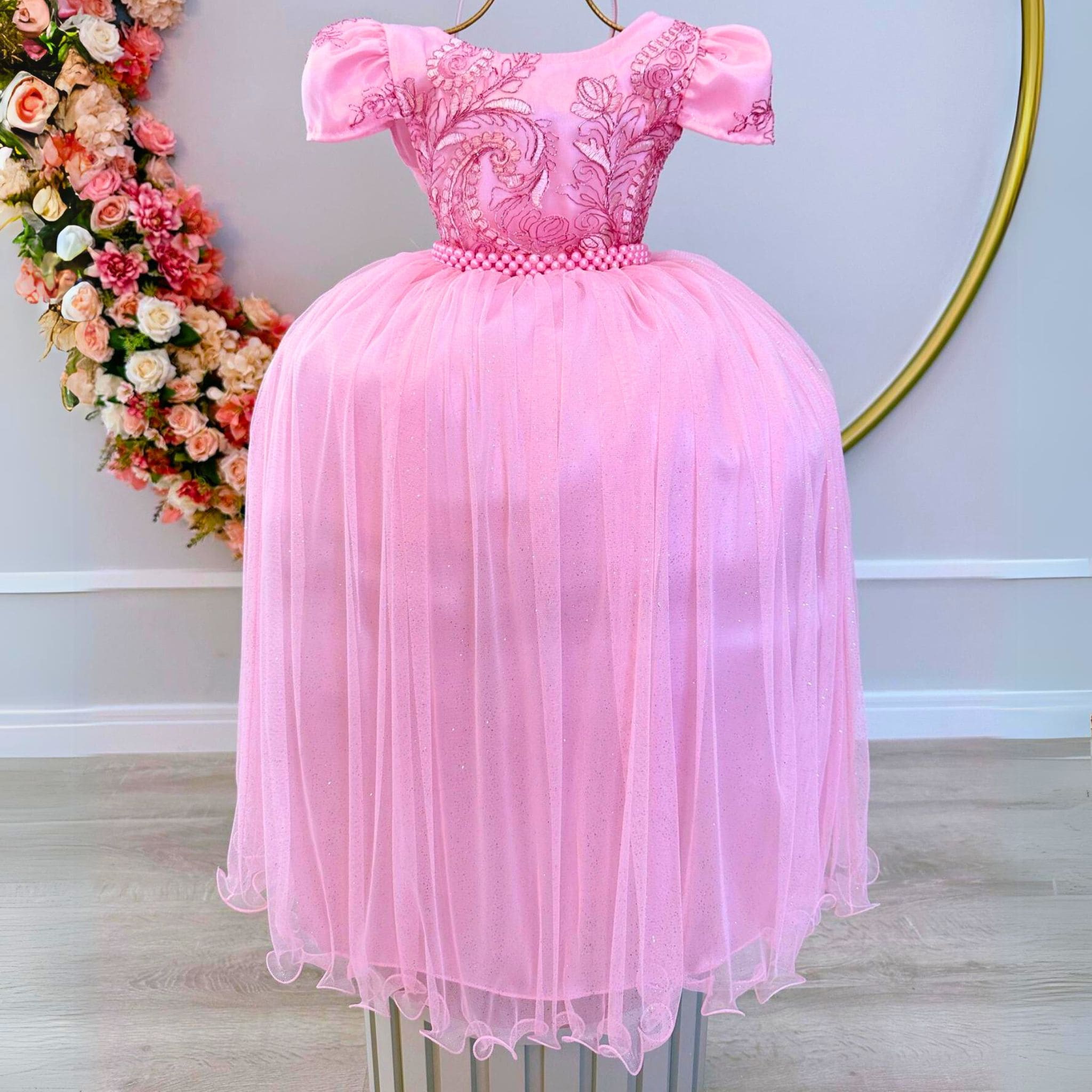 Vestido Infantil Luxo Longo Rosa Bebê