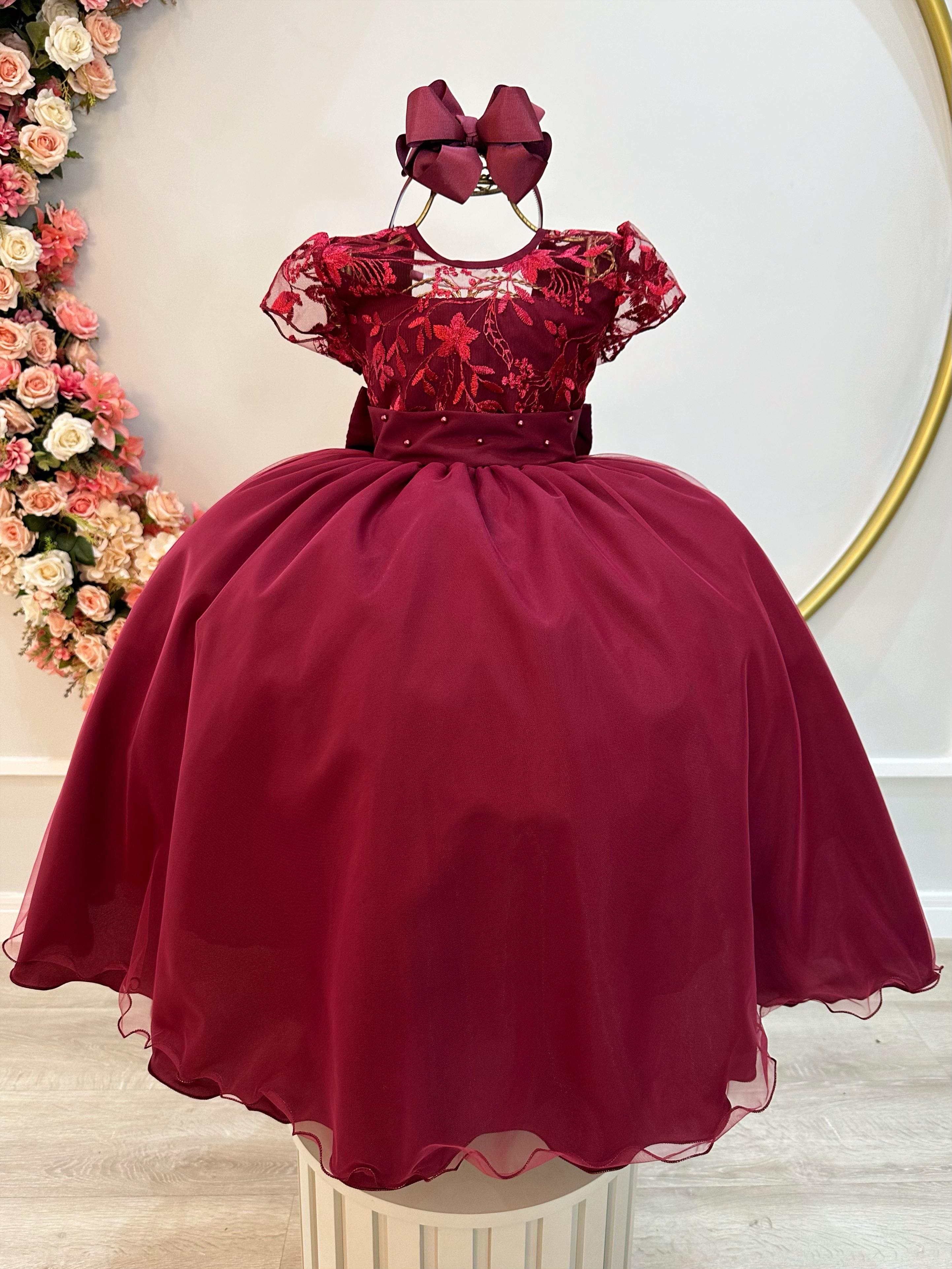 Vestido Infantil Marsala Renda Longo