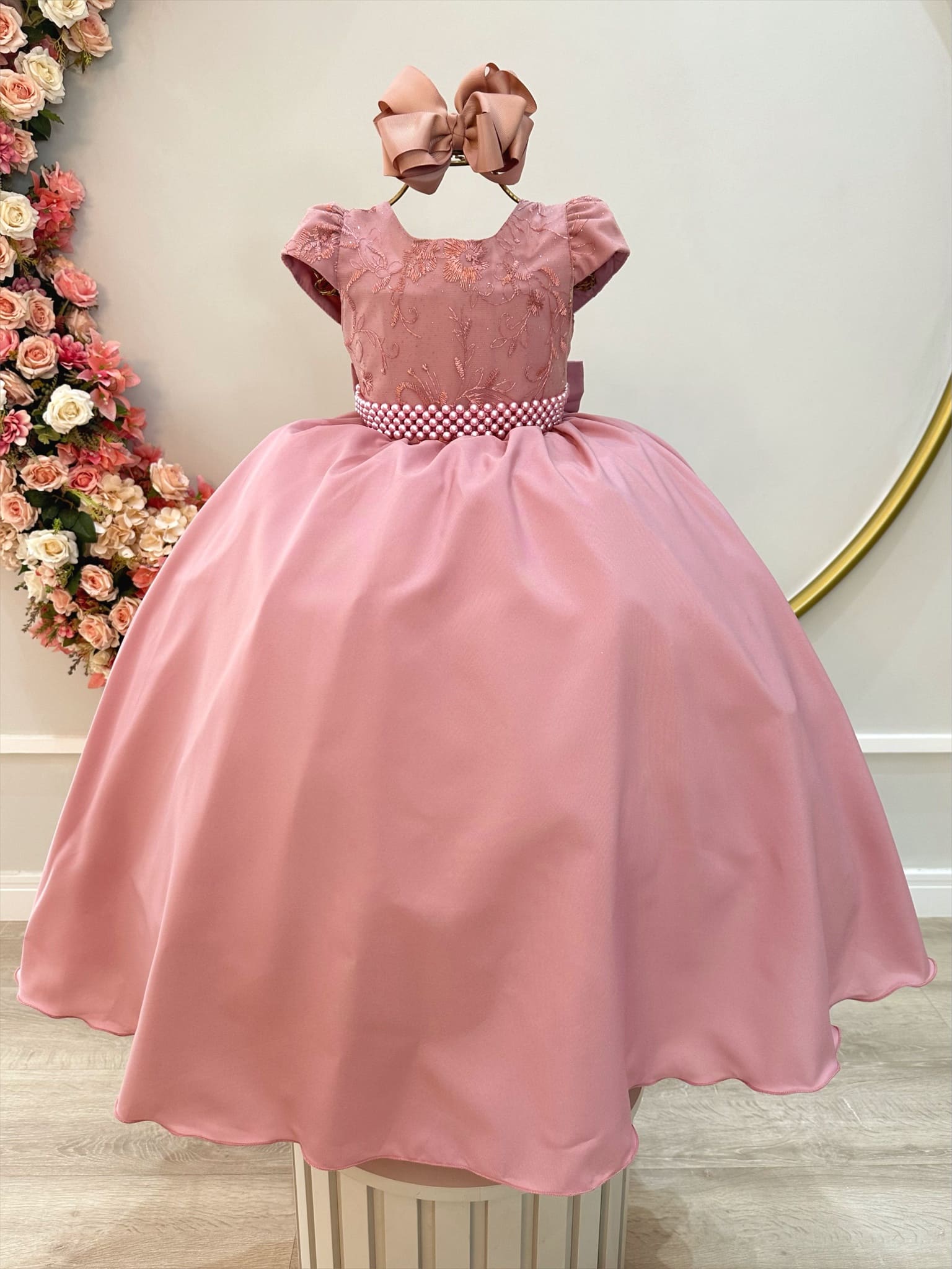 Vestido Infantil Nude Rosê Rosa Canela Luxo