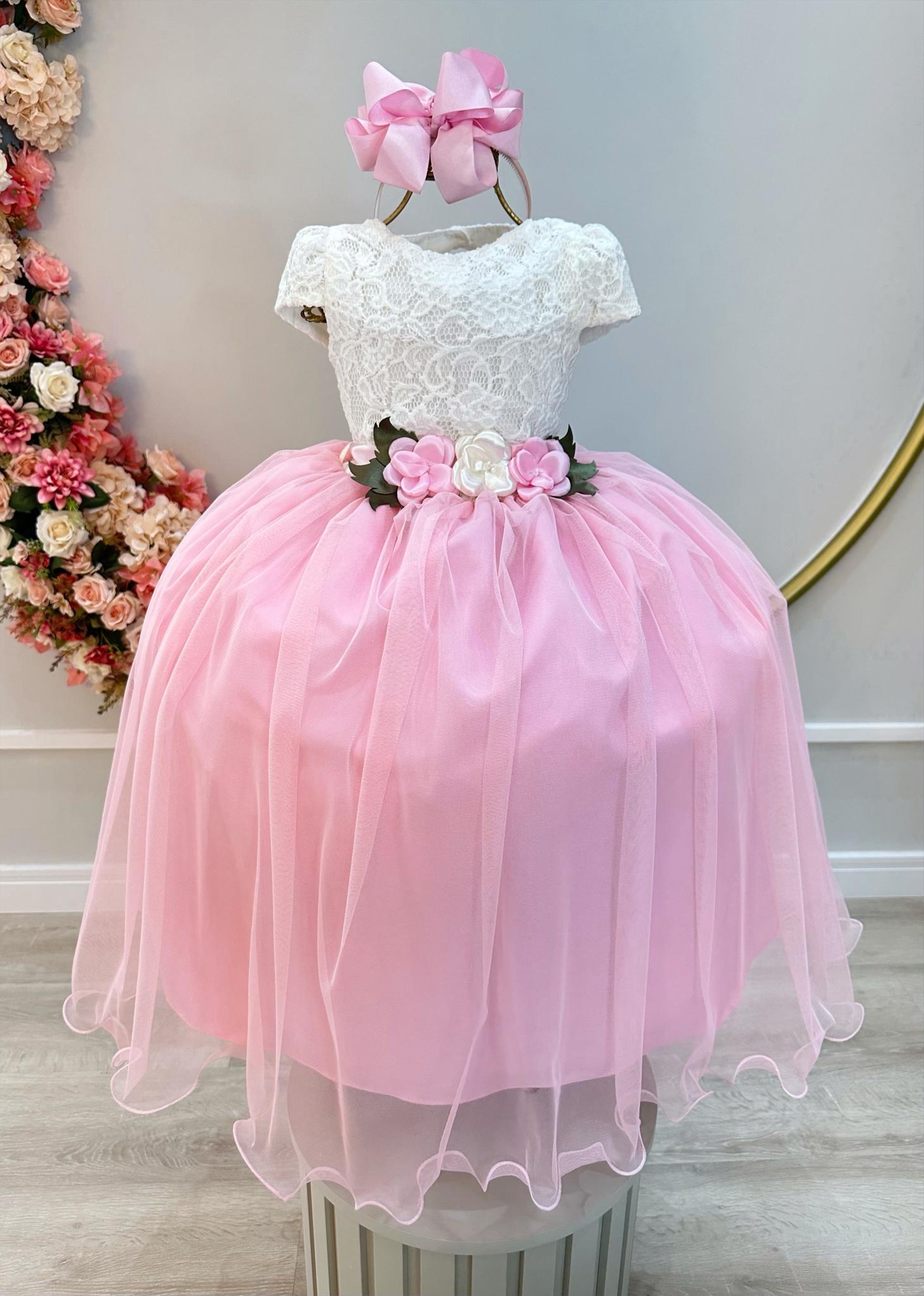 Vestido Infantil OFF com Rosa Longo