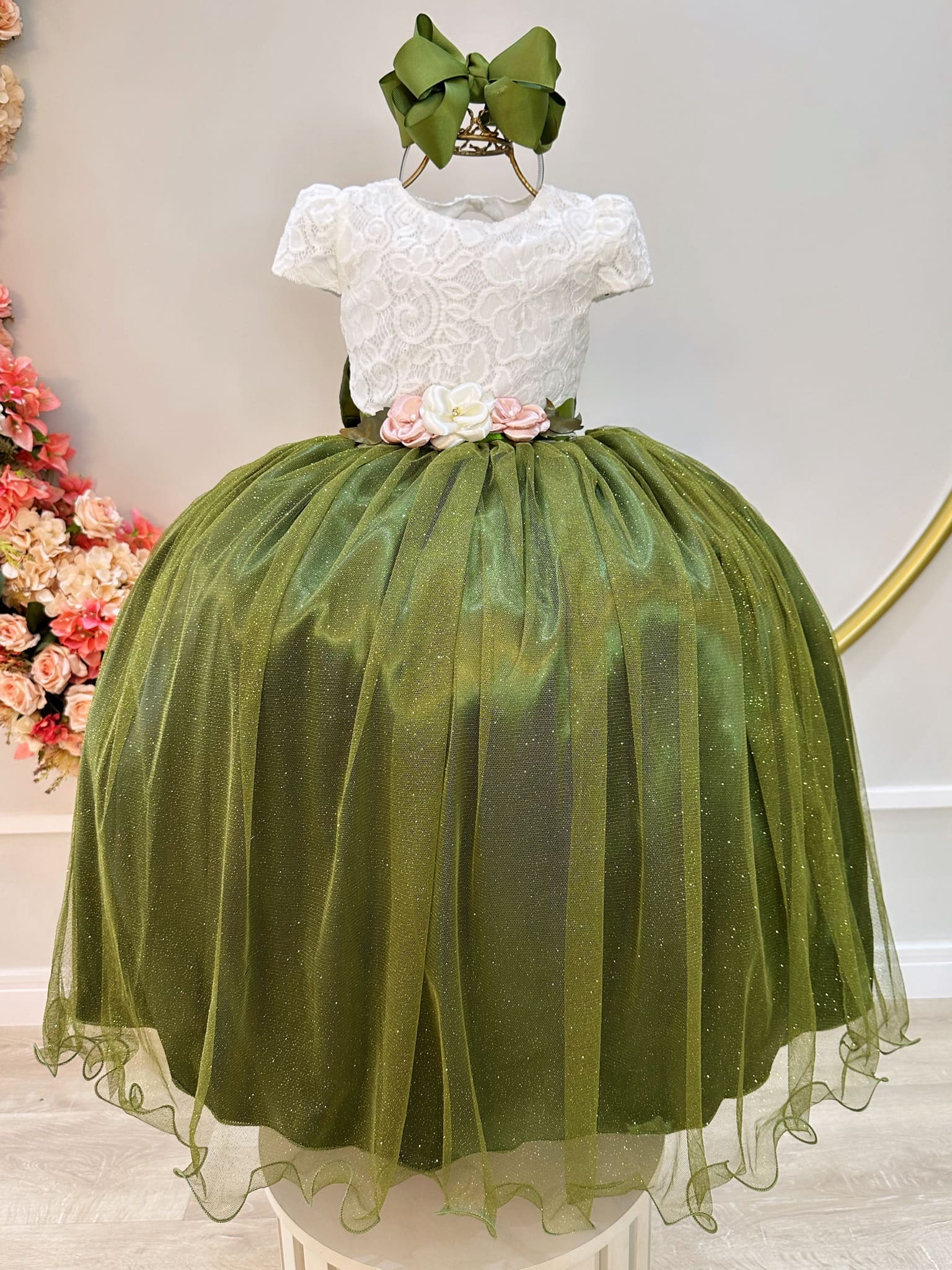 Vestido Infantil OFF com Verde Oliva Longo