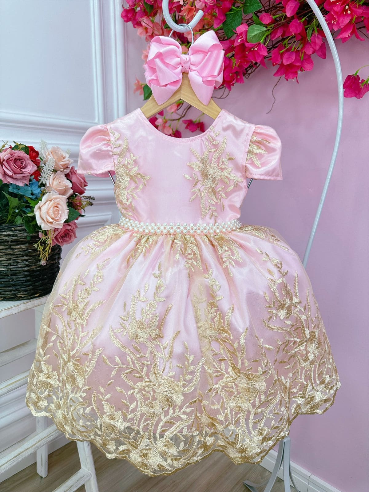 Vestido Infantil Pink Festa Princesas Barbie Realeza Festa