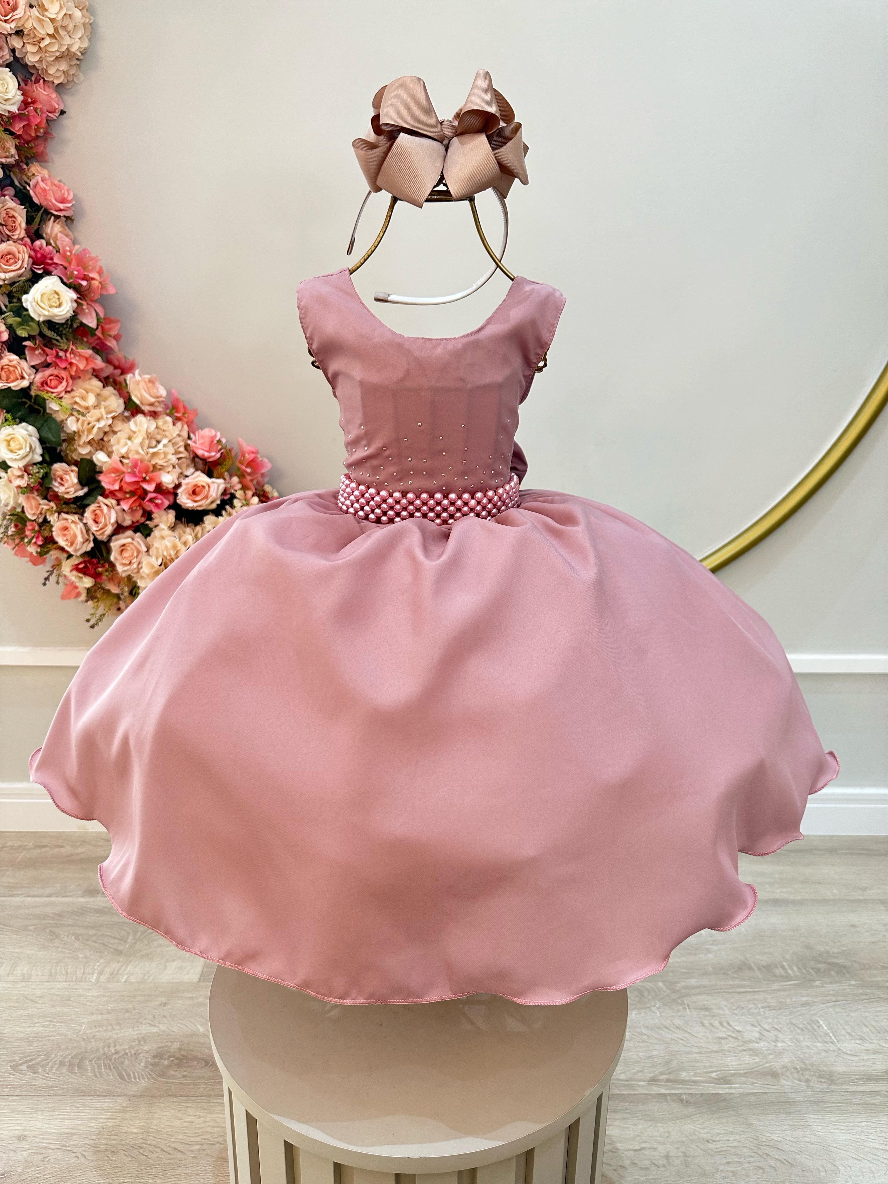 Vestido Infantil Rosa Antigo Rosê Nude