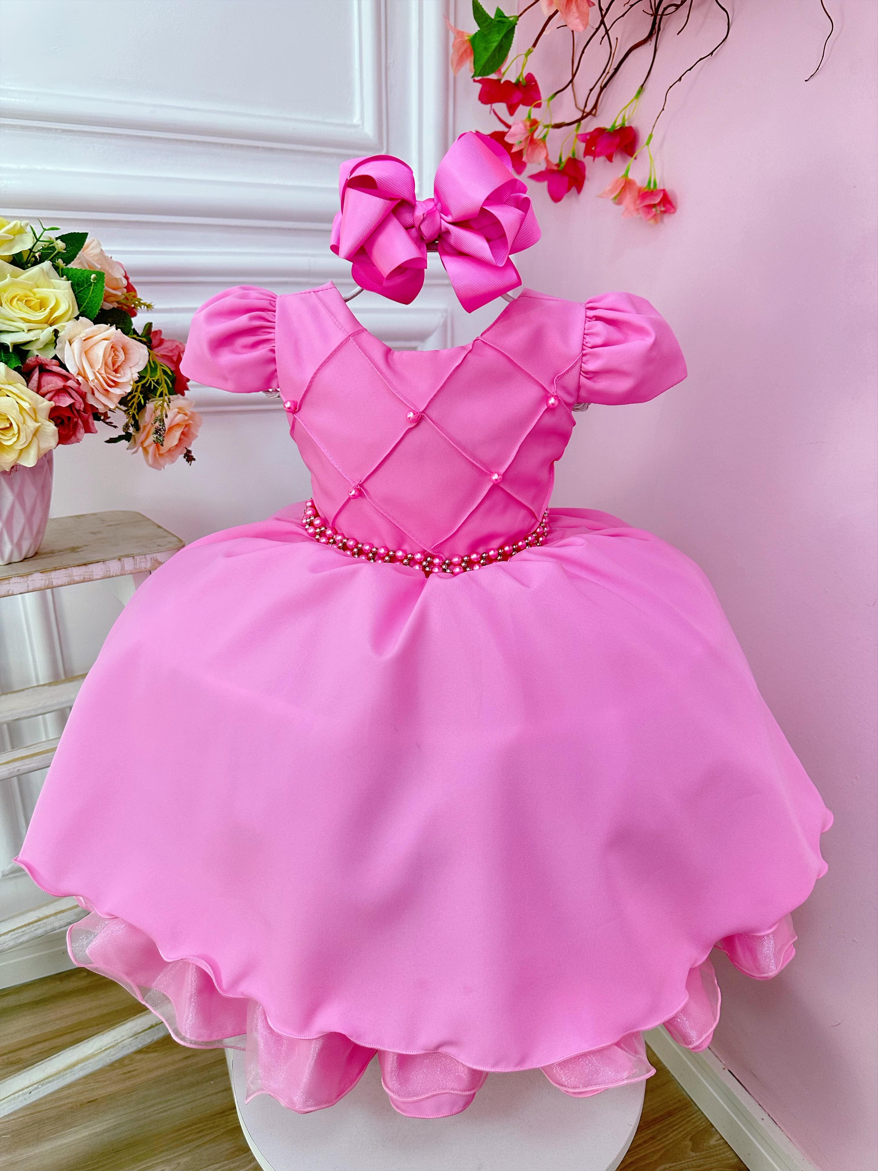 Vestido Infantil Rosa Chiclete Formatura Batizado Aniversário Jardim