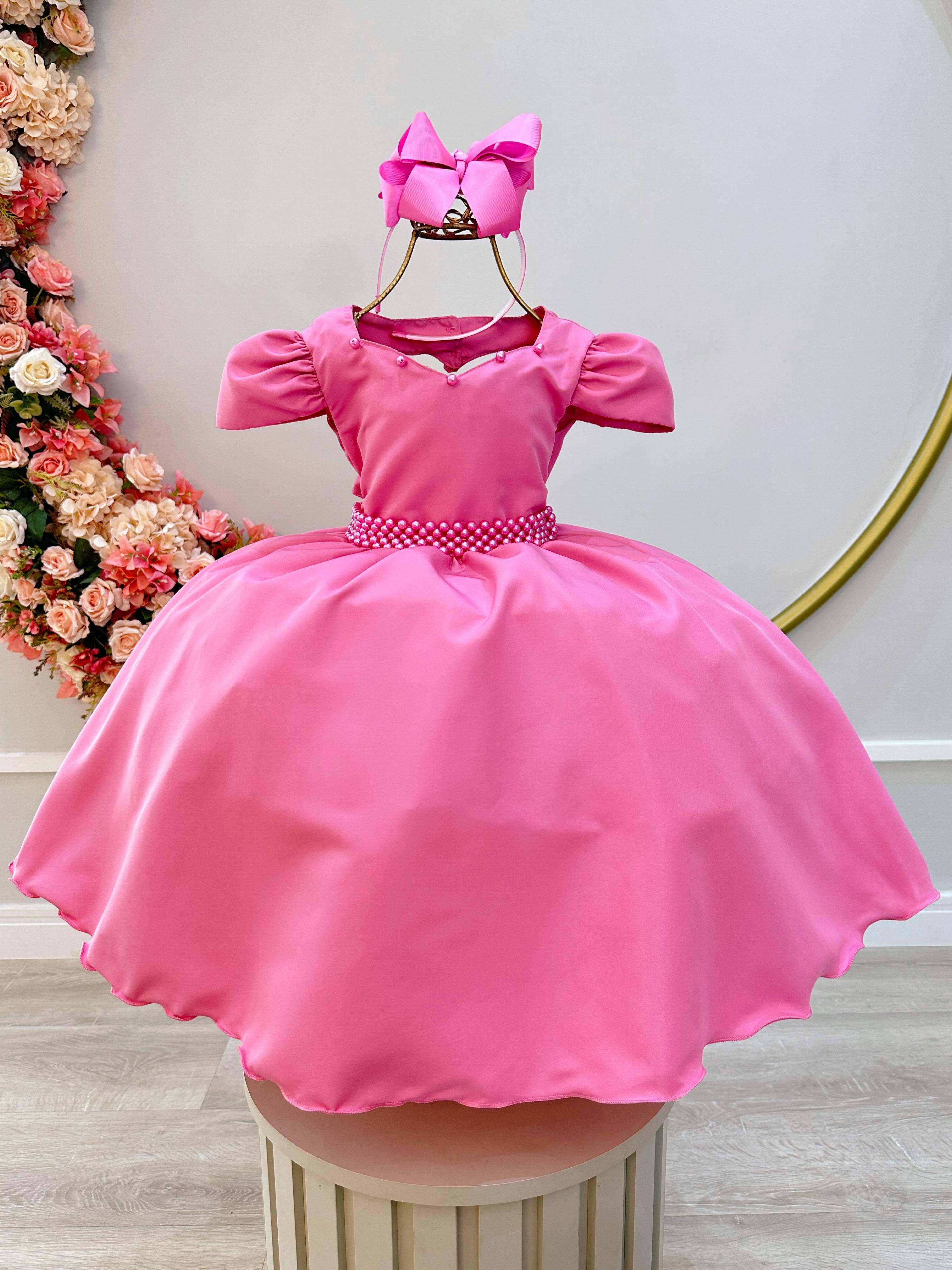 Vestido Infantil Rosa Perola Coração