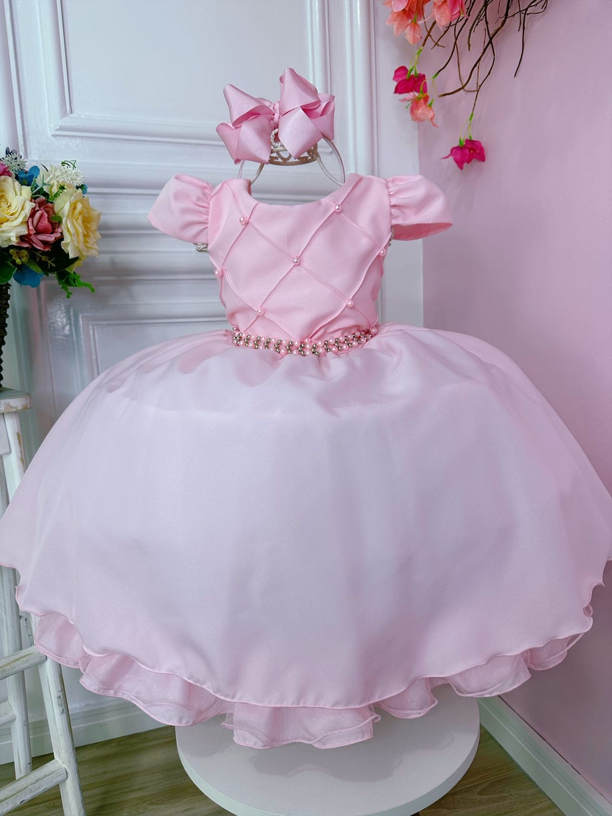 Vestido Infantil Rosa tamanho 1 + Bolero tamanho 1  + 1 saiote de armação Tatiene