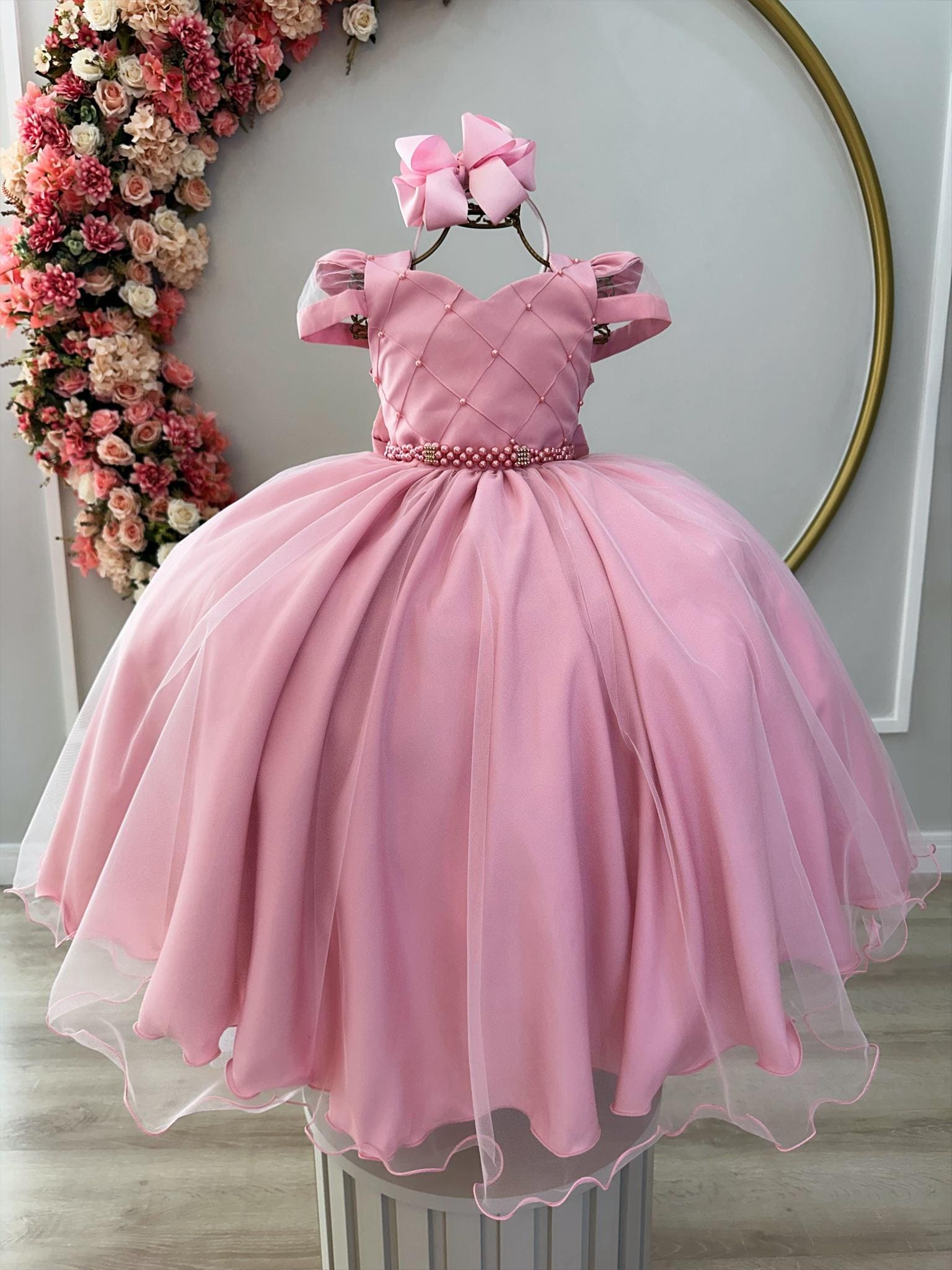 Vestido Infantil Rosê Longo Luxo Dama