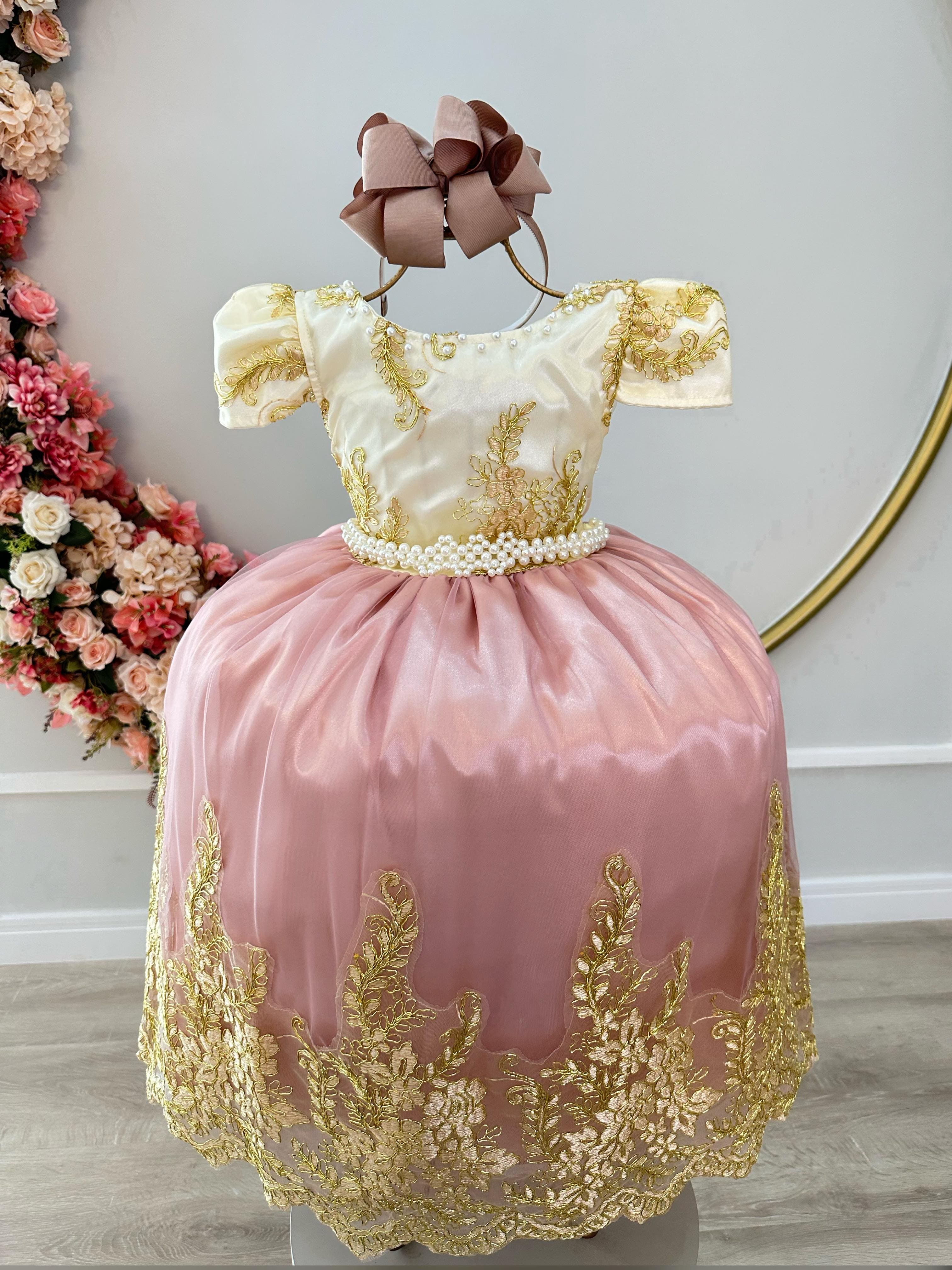 Vestido Infantil Rosê Luxo Realeza Formatura Daminha