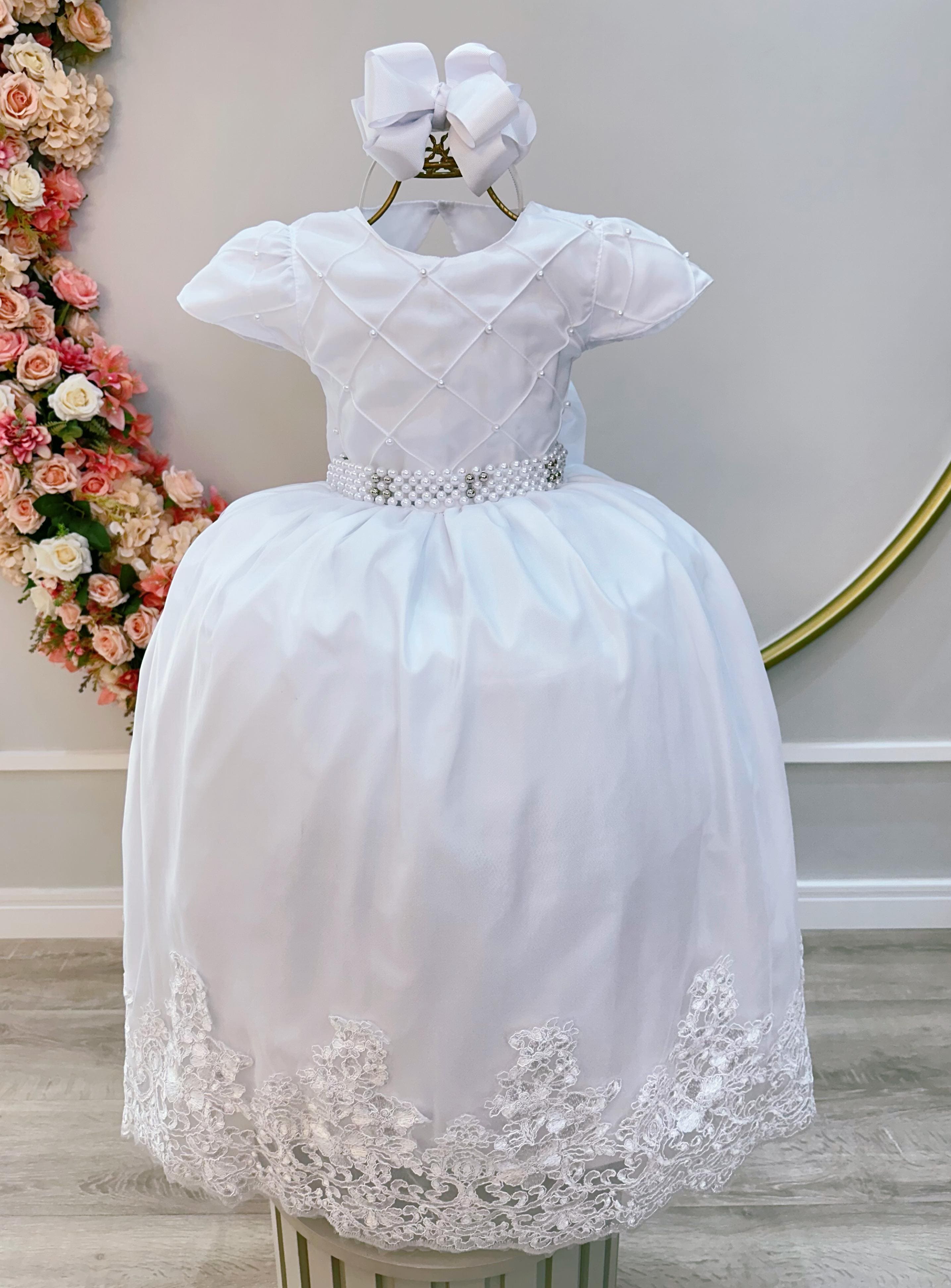 Vestido Infantil Super Luxo Realeza Branco Longo