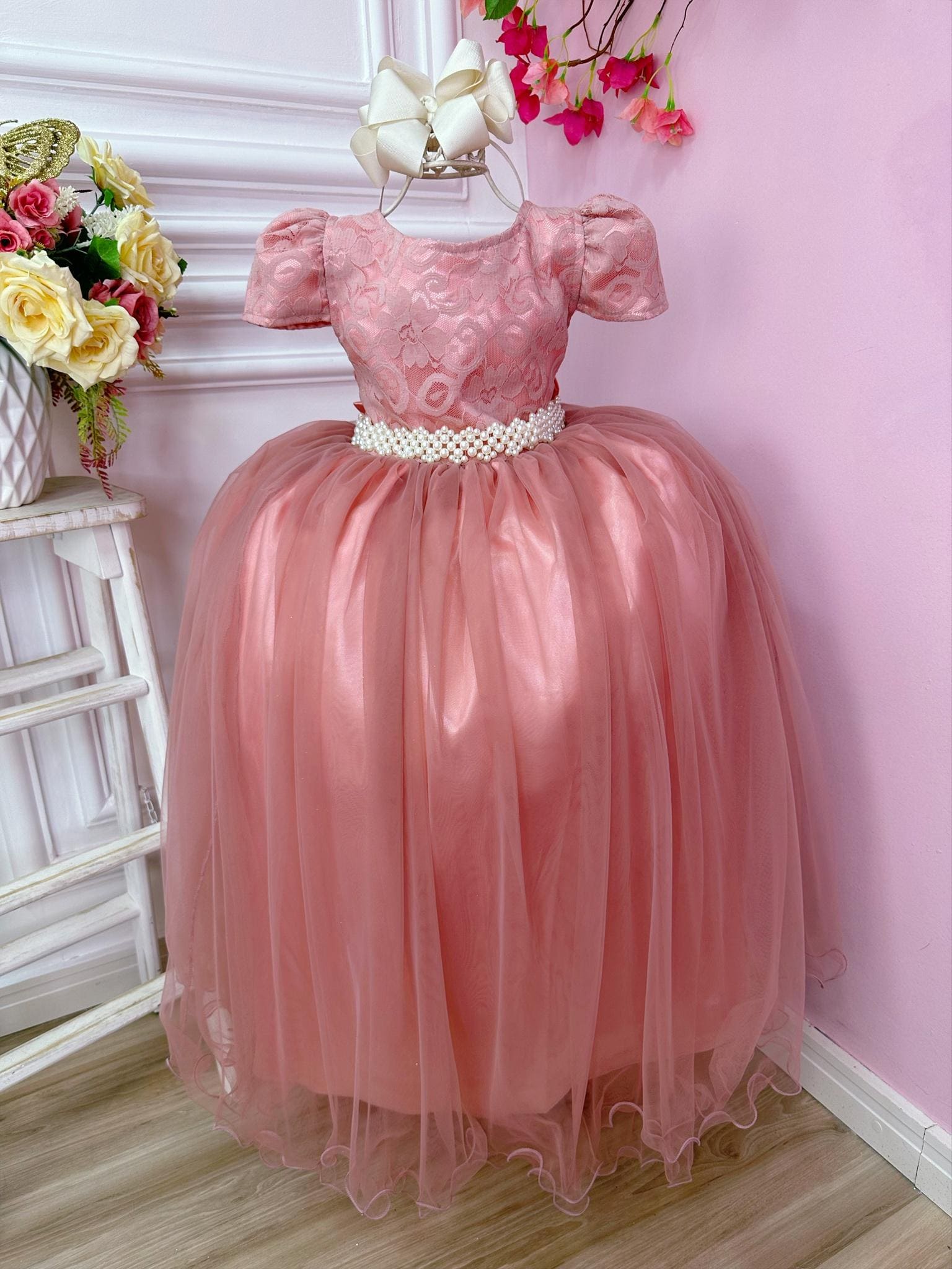 Vestido Infantil Super Luxo Realeza Rose Bodas de Ouro Daminha