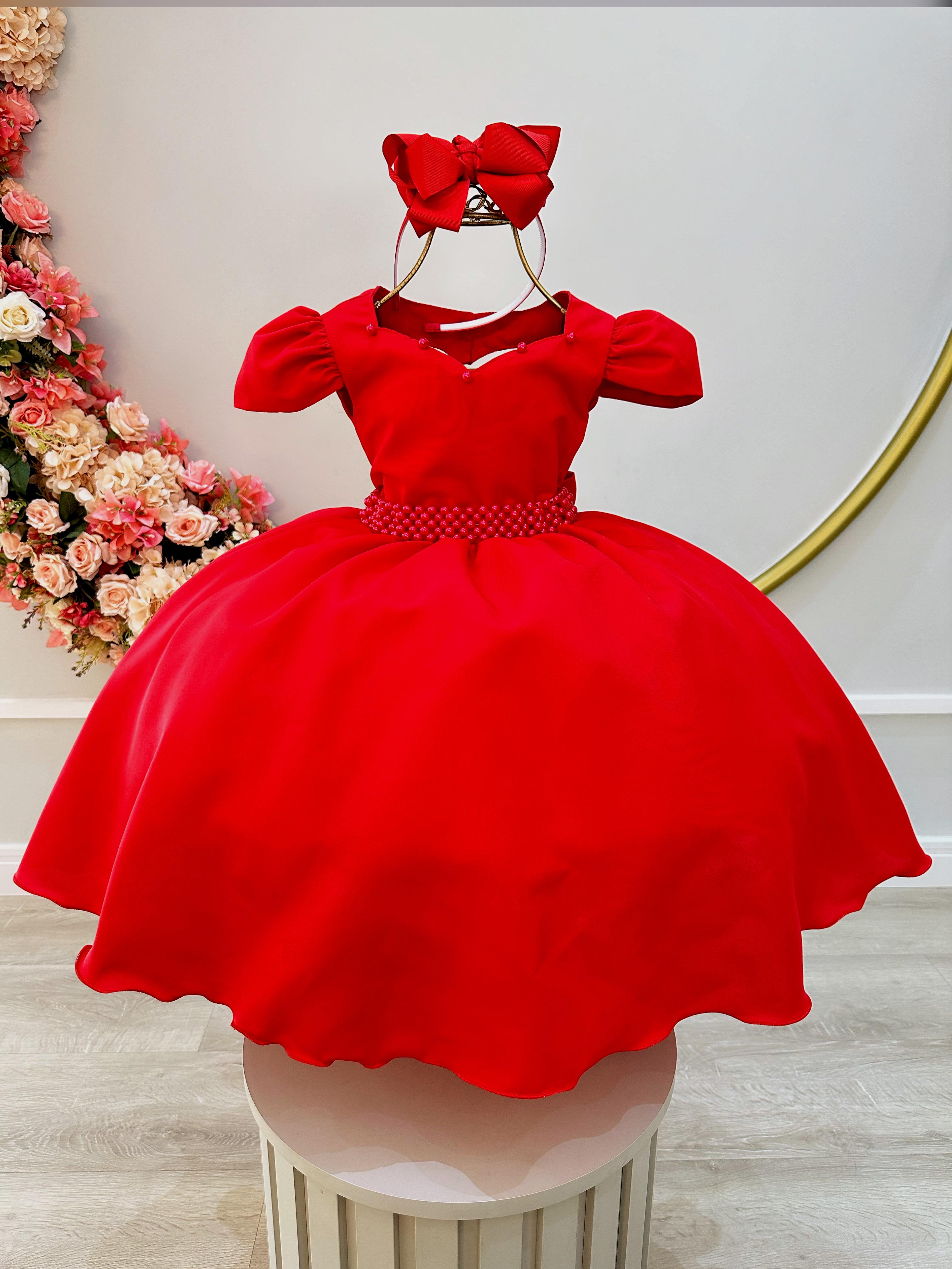 Vestido Infantil Vermelho Perola Coração