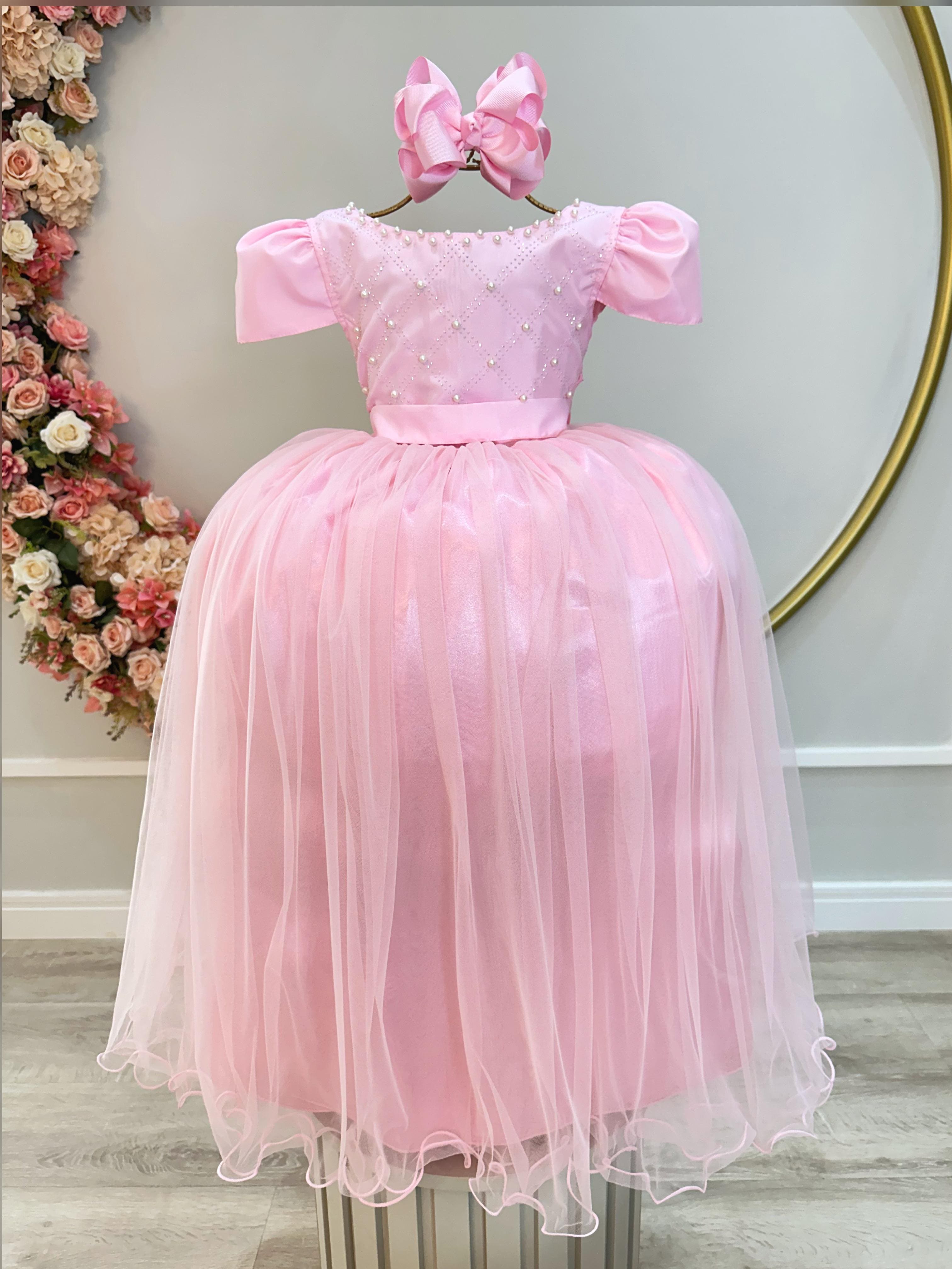 Vestido Infanttil Longo Rosa Perola