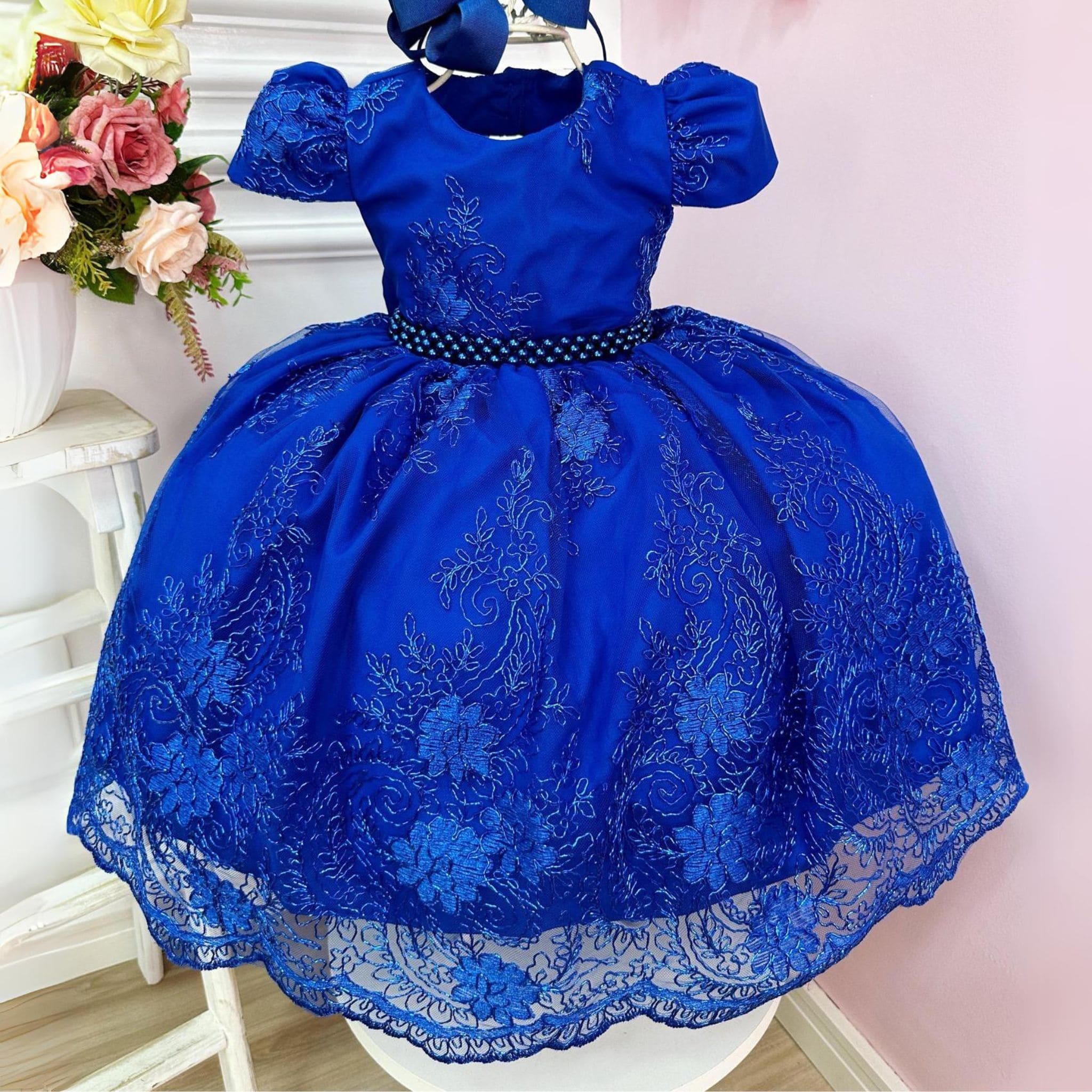 Vestido Menina Festa Realeza Azul Royal