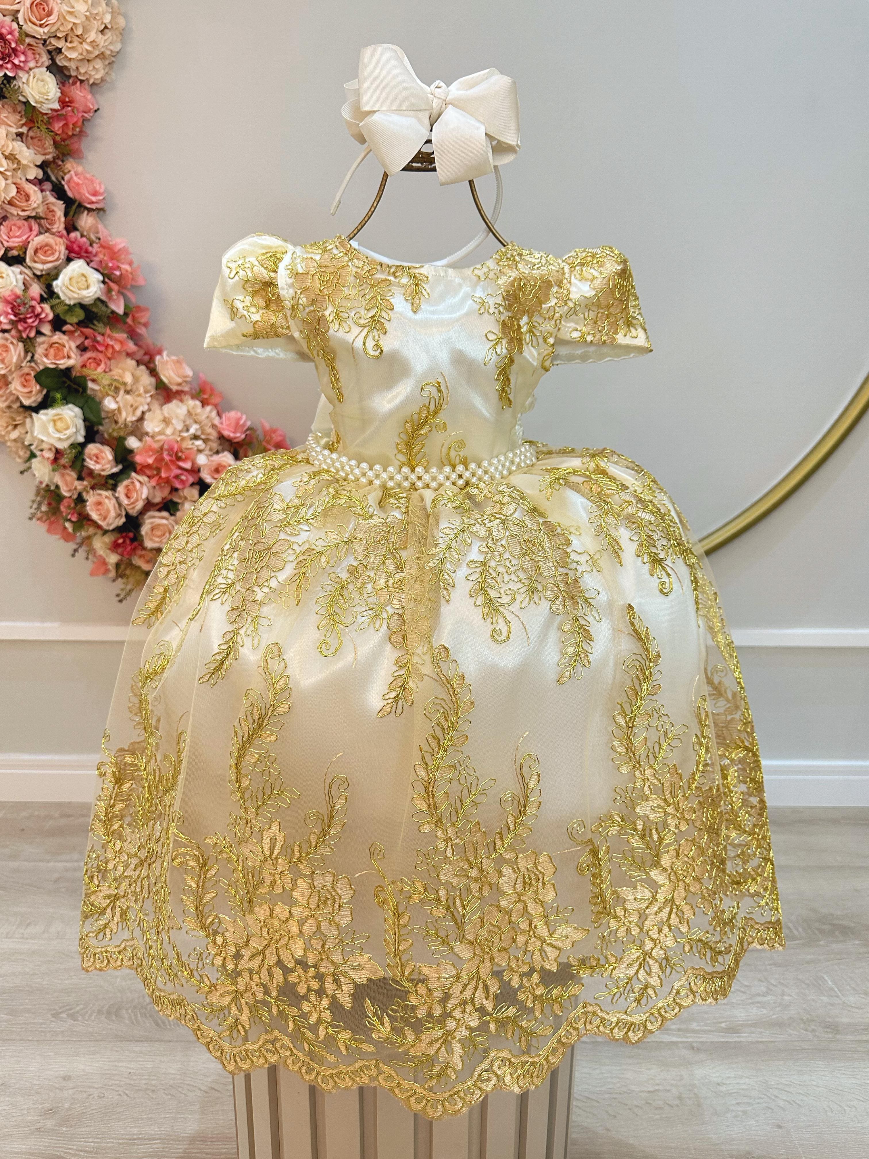 Vestido Realeza Marfim Dourado