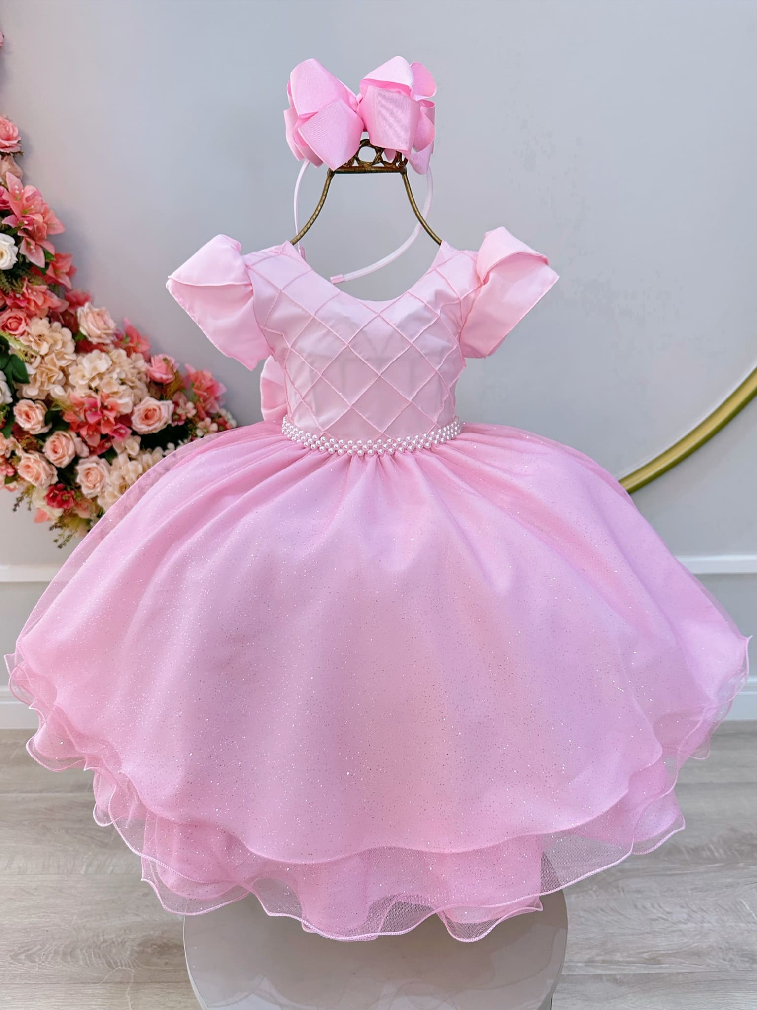 Vestido Infantil Rosa Glitter